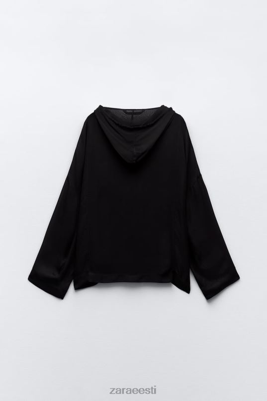 Zara kapuutsiga poolläbipaistev pluus naised must Riietus 42F0H430