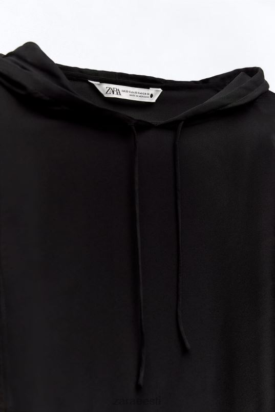 Zara kapuutsiga poolläbipaistev pluus naised must Riietus 42F0H430