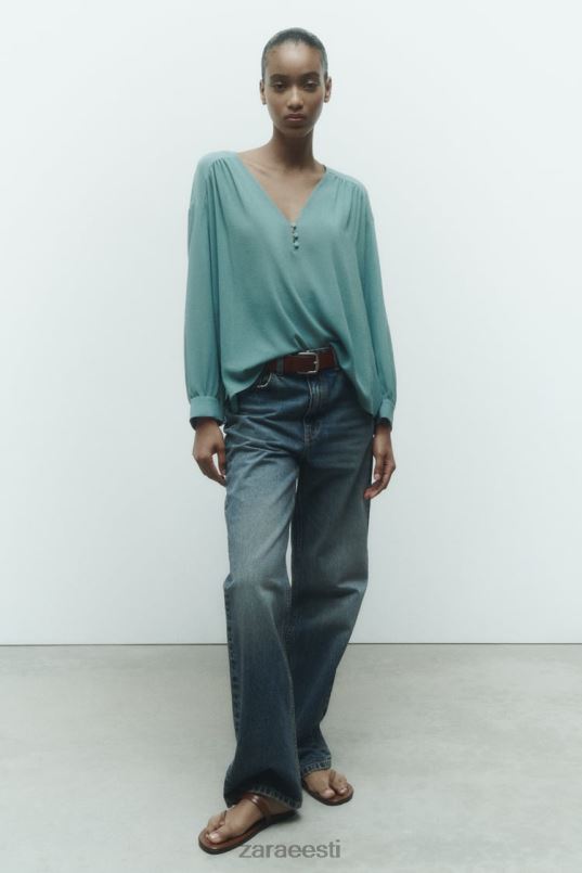 Zara kogunenud voolav ülisuur pluus naised sinine/teras Riietus 42F0H454