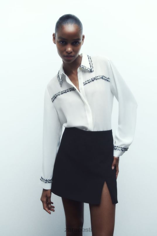 Zara kombineeritud tekstuuriga särk naised austri valge Riietus 42F0H309