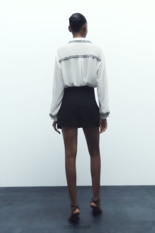 Zara kombineeritud tekstuuriga särk naised austri valge Riietus 42F0H309