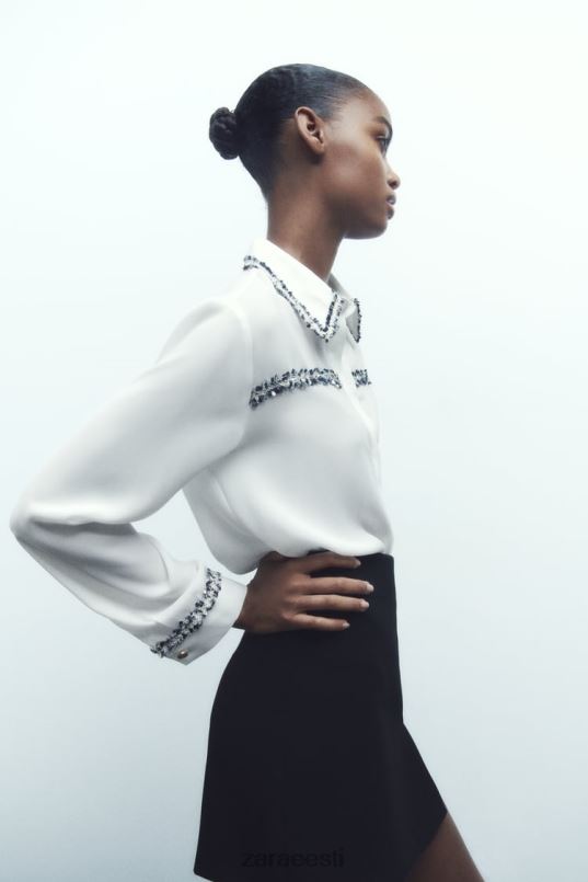 Zara kombineeritud tekstuuriga särk naised austri valge Riietus 42F0H309