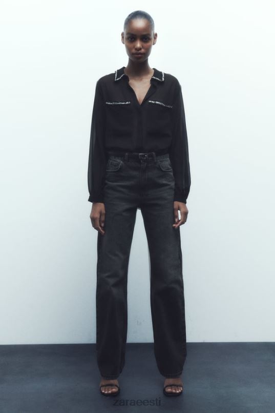 Zara kombineeritud tekstuuriga särk naised must Riietus 42F0H326