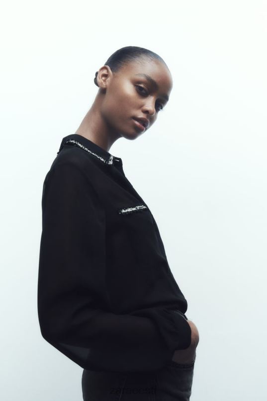 Zara kombineeritud tekstuuriga särk naised must Riietus 42F0H326