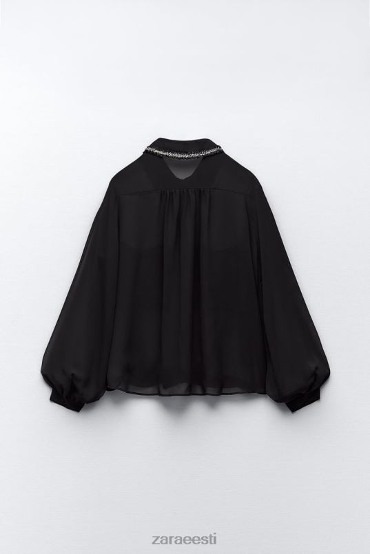 Zara kombineeritud tekstuuriga särk naised must Riietus 42F0H326