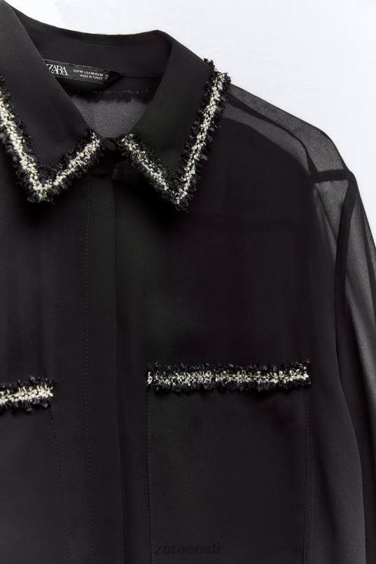 Zara kombineeritud tekstuuriga särk naised must Riietus 42F0H326