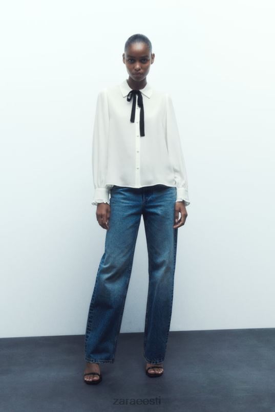 Zara kontrastse lipsuga särk naised valge Riietus 42F0H316