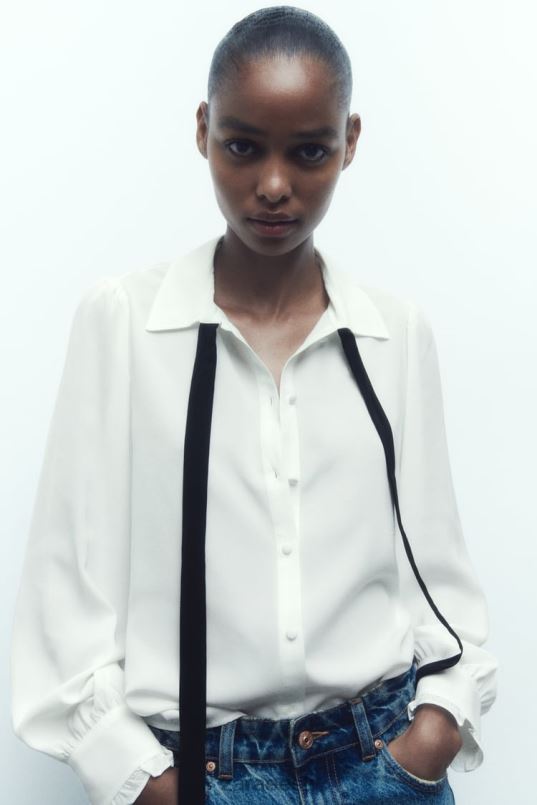 Zara kontrastse lipsuga särk naised valge Riietus 42F0H316