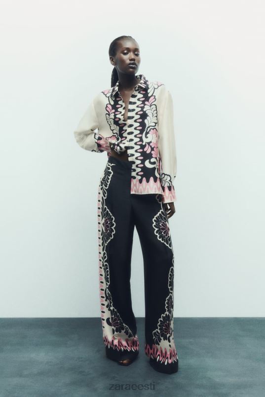 Zara lillemustriga särk naised ekru/must Riietus 42F0H360