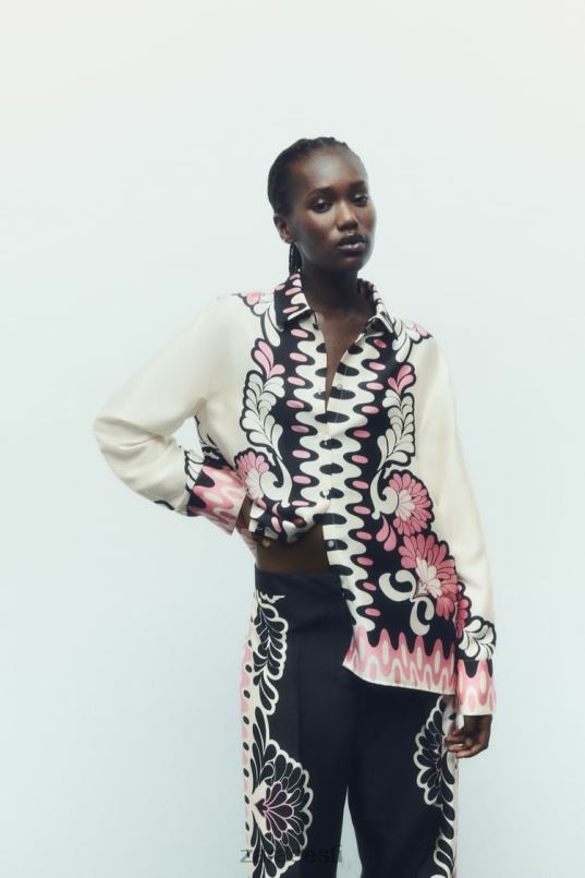 Zara lillemustriga särk naised ekru/must Riietus 42F0H360