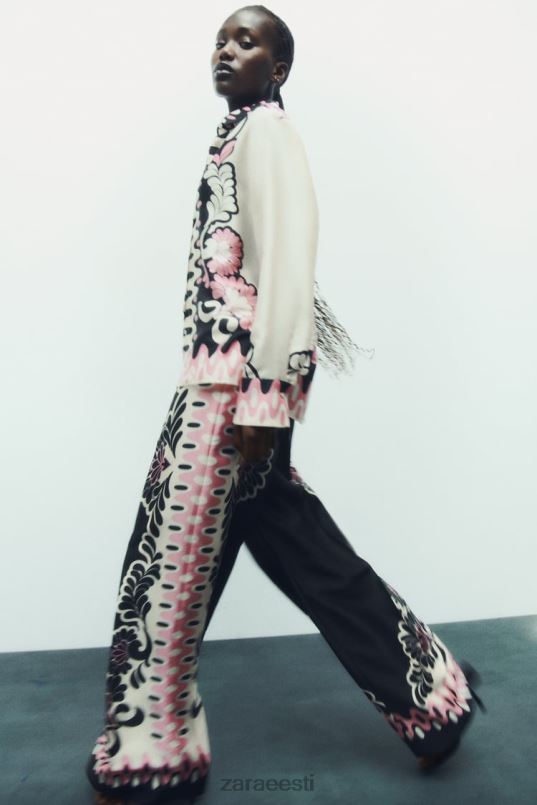 Zara lillemustriga särk naised ekru/must Riietus 42F0H360