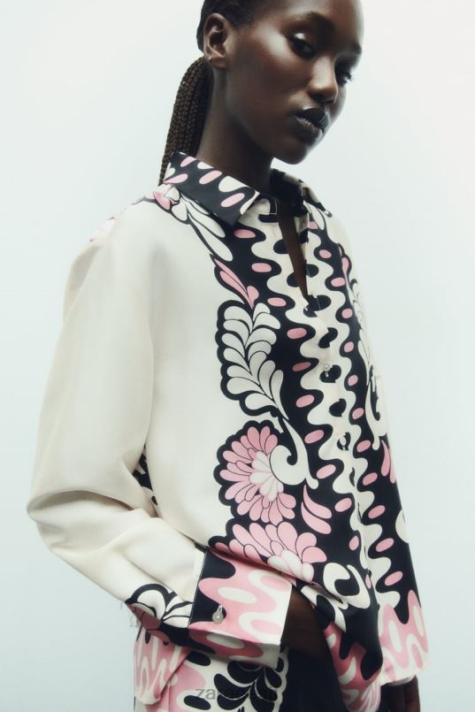 Zara lillemustriga särk naised ekru/must Riietus 42F0H360