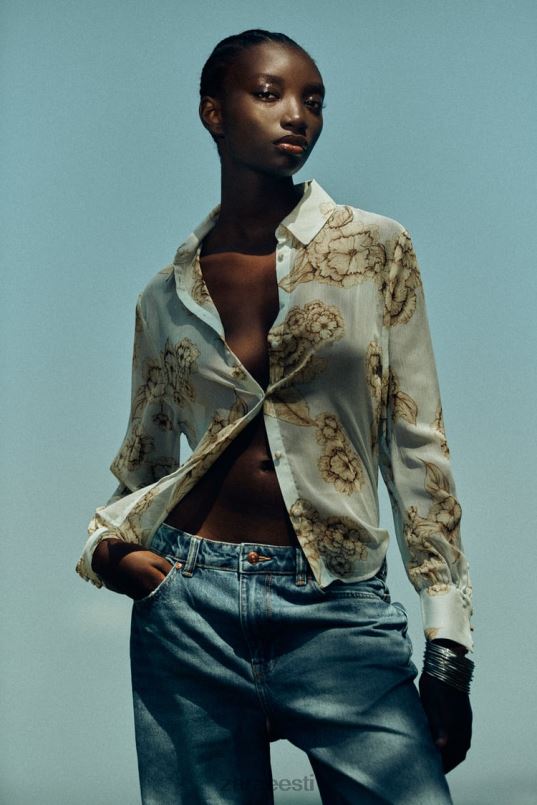 Zara lillemustriga särk naised liiv/sinine Riietus 42F0H419