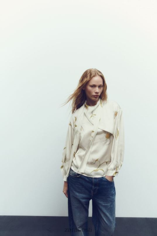 Zara lillemustriga satiinefektiga top naised mitmevärviline Riietus 42F0H369