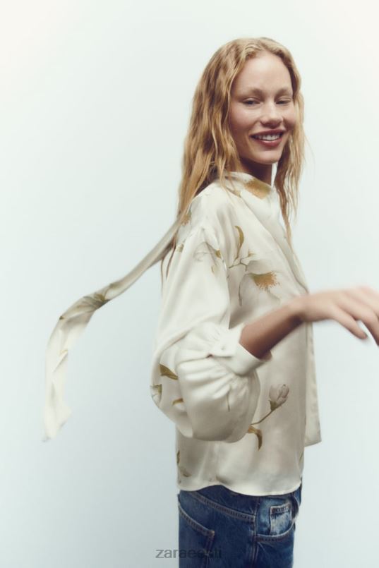 Zara lillemustriga satiinefektiga top naised mitmevärviline Riietus 42F0H369