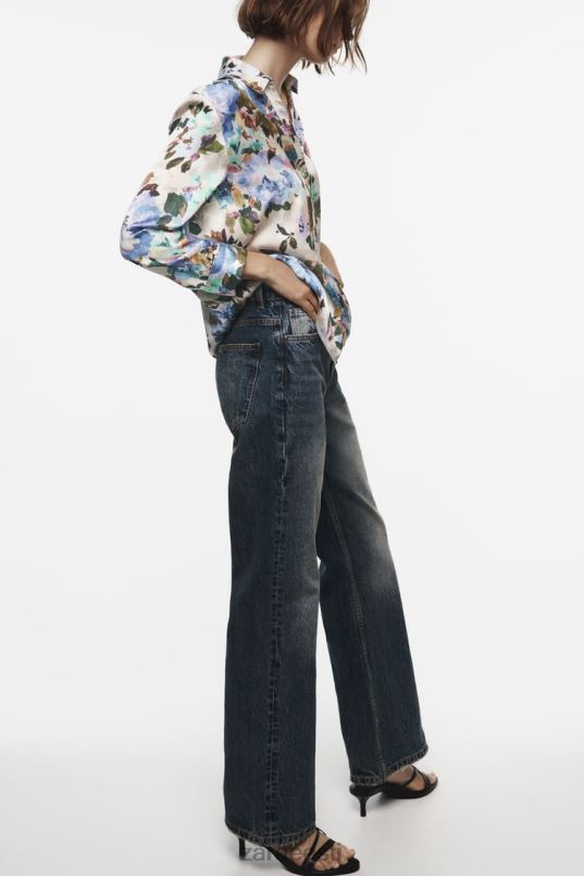 Zara lillemustriga satiinsärk naised ekru/roheline Riietus 42F0H372