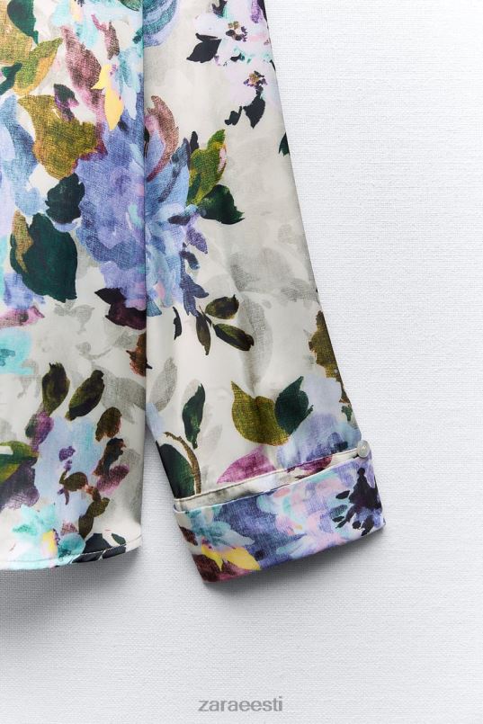 Zara lillemustriga satiinsärk naised ekru/roheline Riietus 42F0H372