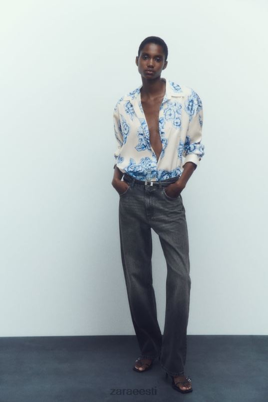 Zara lillemustriga satiinsärk naised sinine/valge Riietus 42F0H336