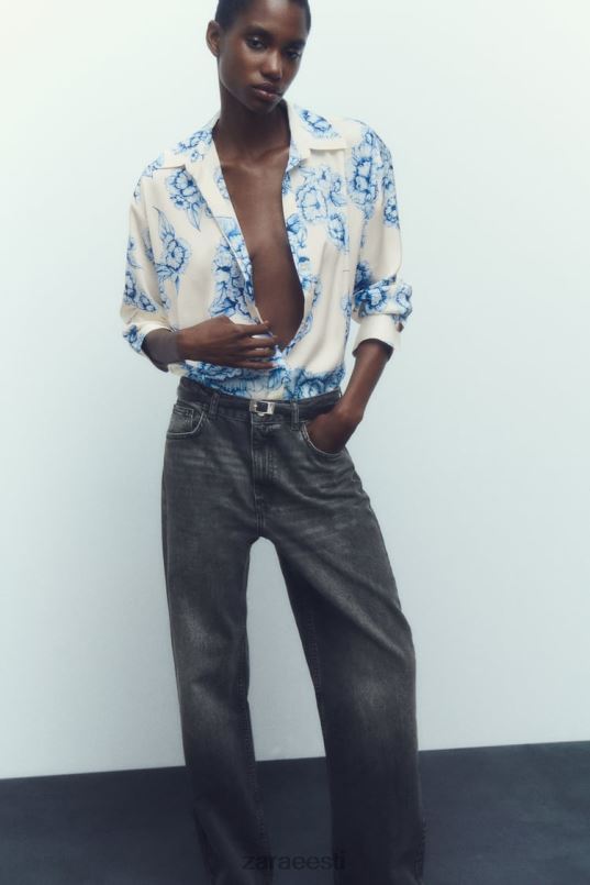 Zara lillemustriga satiinsärk naised sinine/valge Riietus 42F0H336