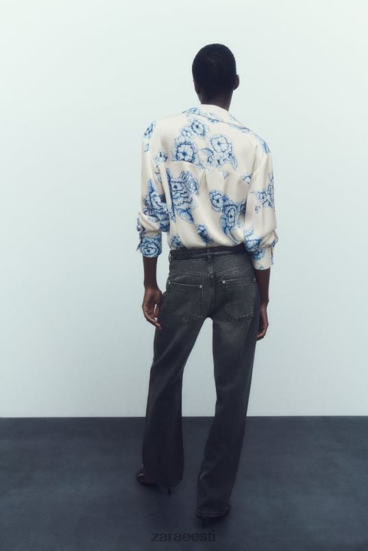 Zara lillemustriga satiinsärk naised sinine/valge Riietus 42F0H336