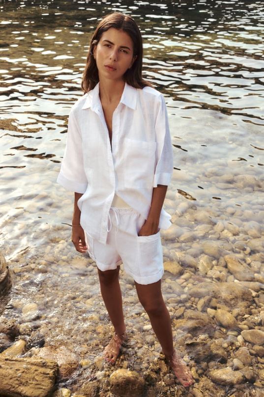 Zara linane taskutega särk naised austri valge Riietus 42F0H377