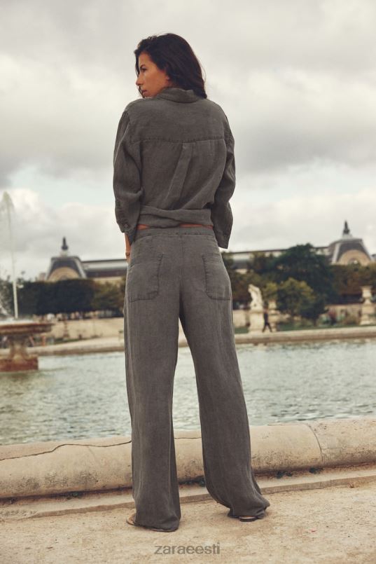 Zara linane taskutega särk naised hall Riietus 42F0H350