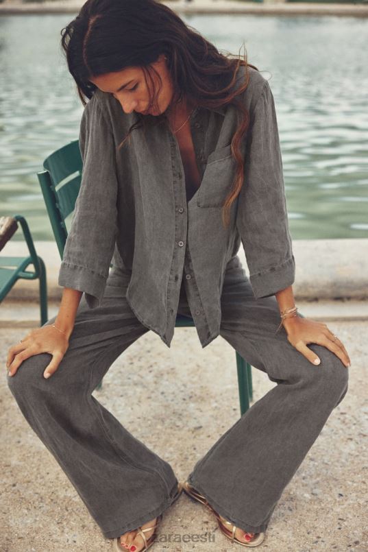 Zara linane taskutega särk naised hall Riietus 42F0H350