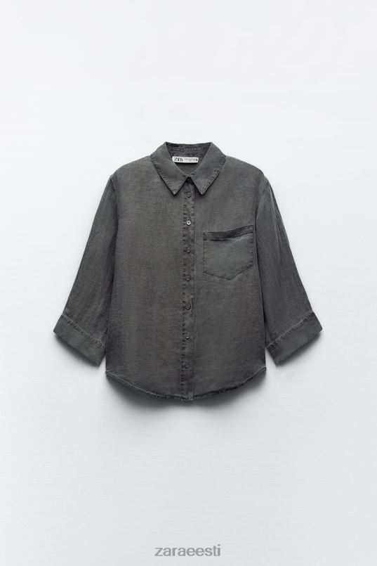 Zara linane taskutega särk naised hall Riietus 42F0H350