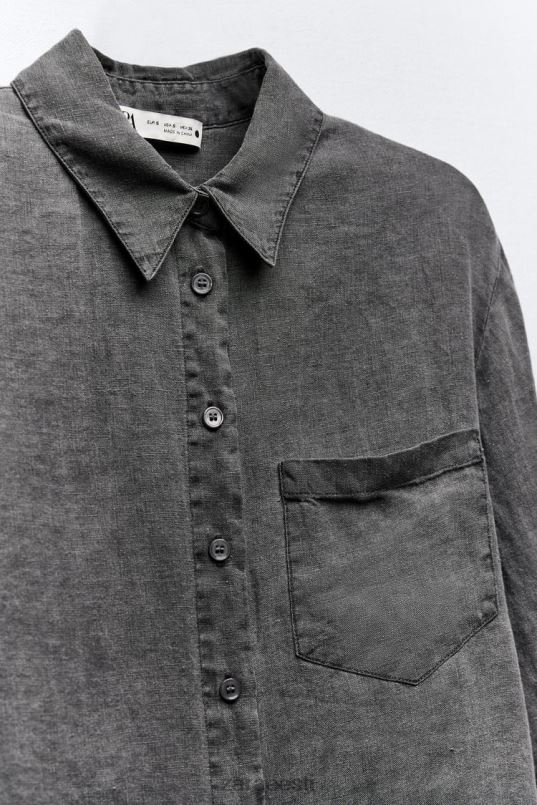 Zara linane taskutega särk naised hall Riietus 42F0H350