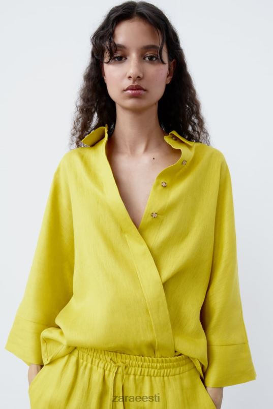 Zara ülisuur linane särk naised sinep Riietus 42F0H398