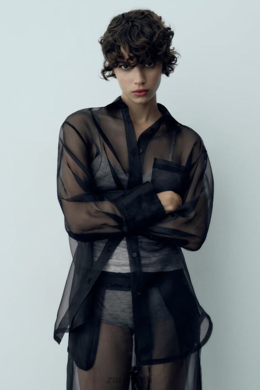 Zara ülisuur organza särk naised must Riietus 42F0H329