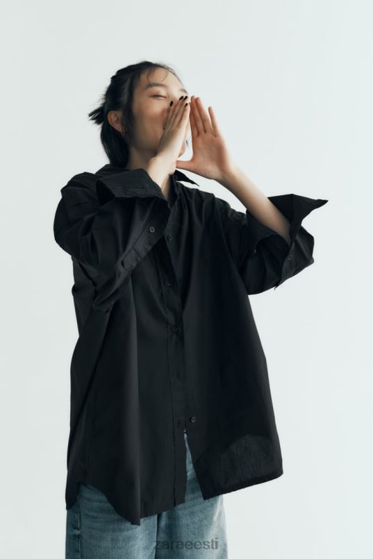 Zara ülisuur poplinsärk naised must Riietus 42F0H291