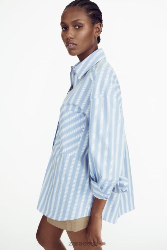 Zara ülisuur triibuline särk naised sinine/valge Riietus 42F0H435