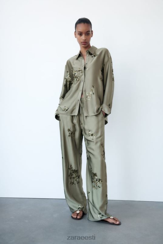 Zara litriga satiinefektiga särk naised salvei roheline Riietus 42F0H317