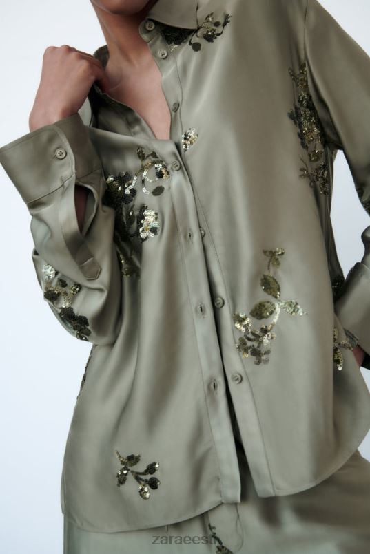 Zara litriga satiinefektiga särk naised salvei roheline Riietus 42F0H317