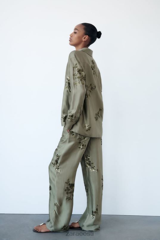 Zara litriga satiinefektiga särk naised salvei roheline Riietus 42F0H317