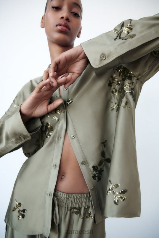 Zara litriga satiinefektiga särk naised salvei roheline Riietus 42F0H317