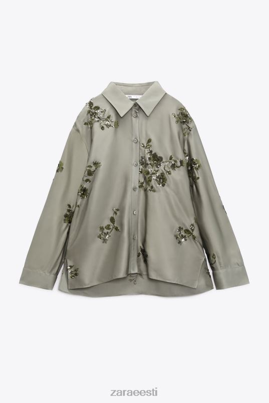 Zara litriga satiinefektiga särk naised salvei roheline Riietus 42F0H317