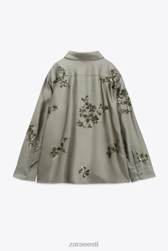 Zara litriga satiinefektiga särk naised salvei roheline Riietus 42F0H317