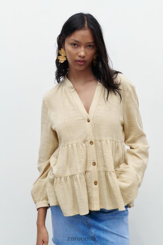 Zara mitmetasandiline maalähedane pluus naised beež Riietus 42F0H386