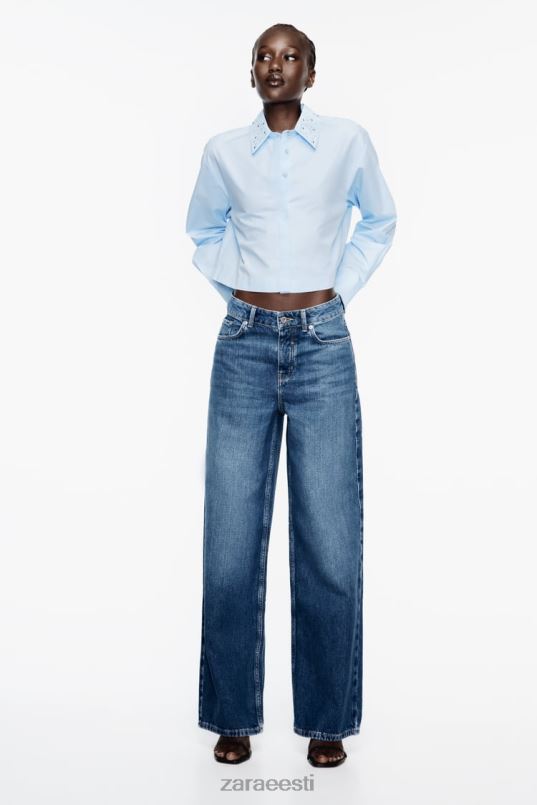 Zara naastudega popliinist crop särk naised taevasinine Riietus 42F0H424