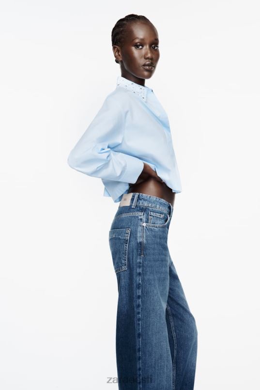 Zara naastudega popliinist crop särk naised taevasinine Riietus 42F0H424