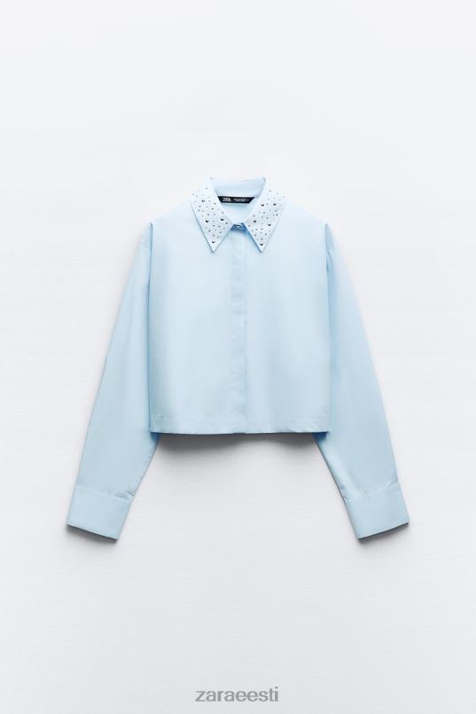 Zara naastudega popliinist crop särk naised taevasinine Riietus 42F0H424