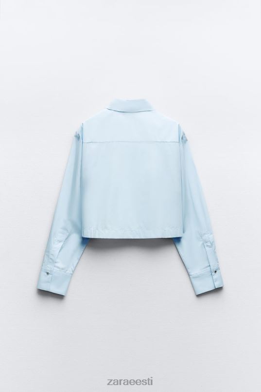 Zara naastudega popliinist crop särk naised taevasinine Riietus 42F0H424