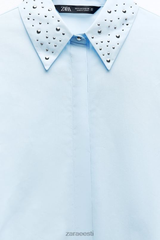 Zara naastudega popliinist crop särk naised taevasinine Riietus 42F0H424