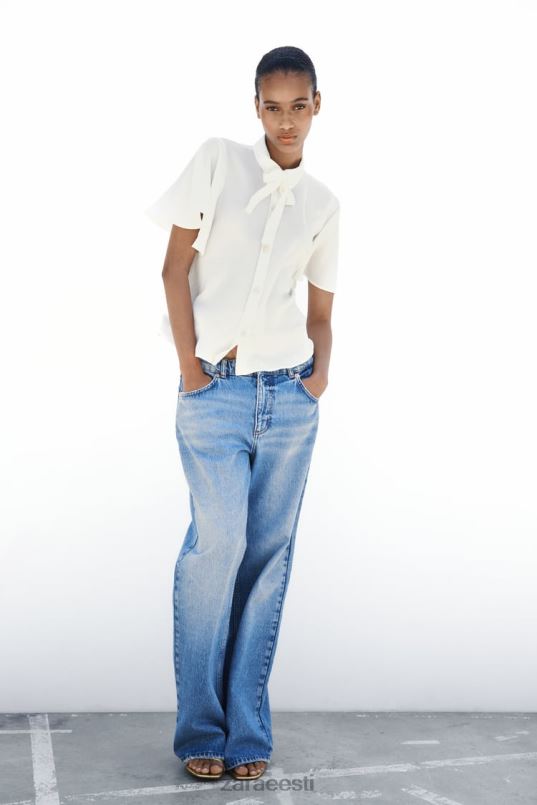 Zara pärlinööbiga kaarkaelusega särk naised ekru Riietus 42F0H381