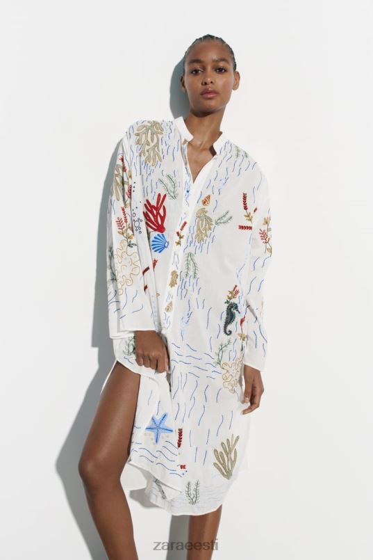 Zara pikk tikitud pluus naised austri valge Riietus 42F0H362