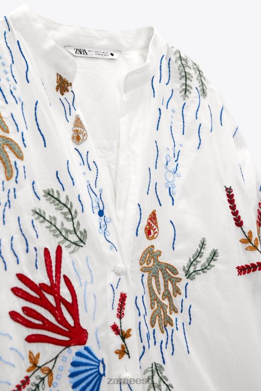 Zara pikk tikitud pluus naised austri valge Riietus 42F0H362