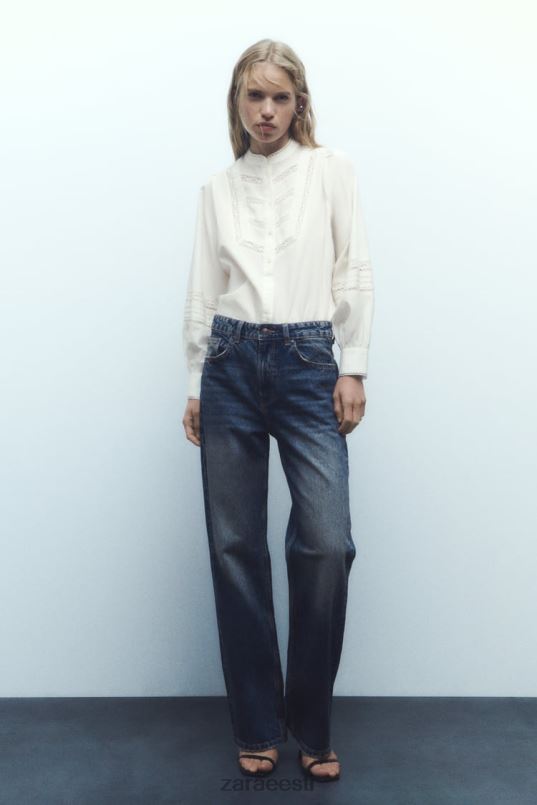 Zara pitsist sisetükiga popliinsärk naised ekru Riietus 42F0H405