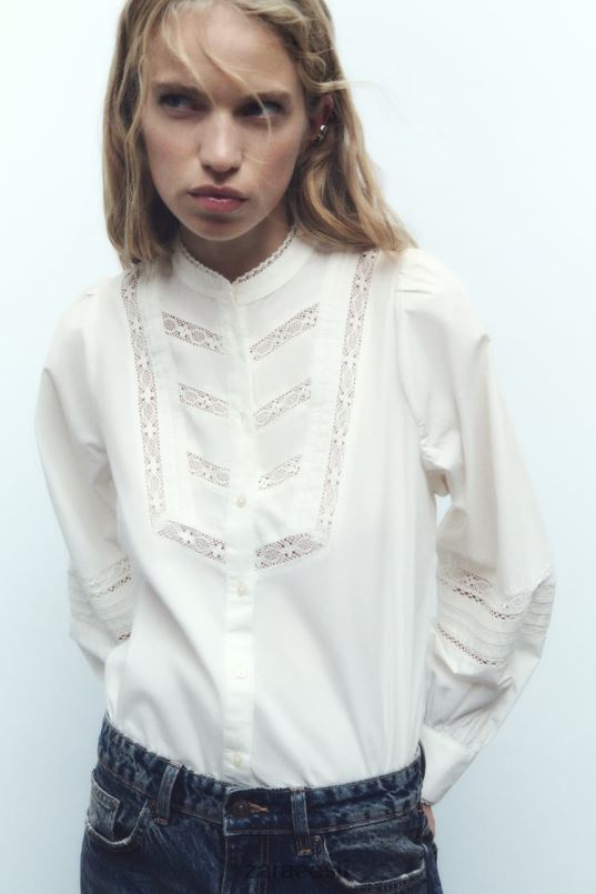 Zara pitsist sisetükiga popliinsärk naised ekru Riietus 42F0H405